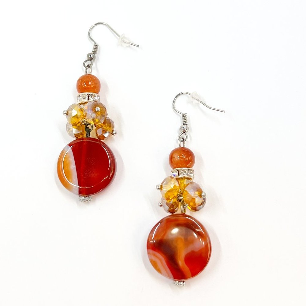NWT - Charming Charlie - Agate Beaded Dangle Drop Silver Tone Fishhook Earrings